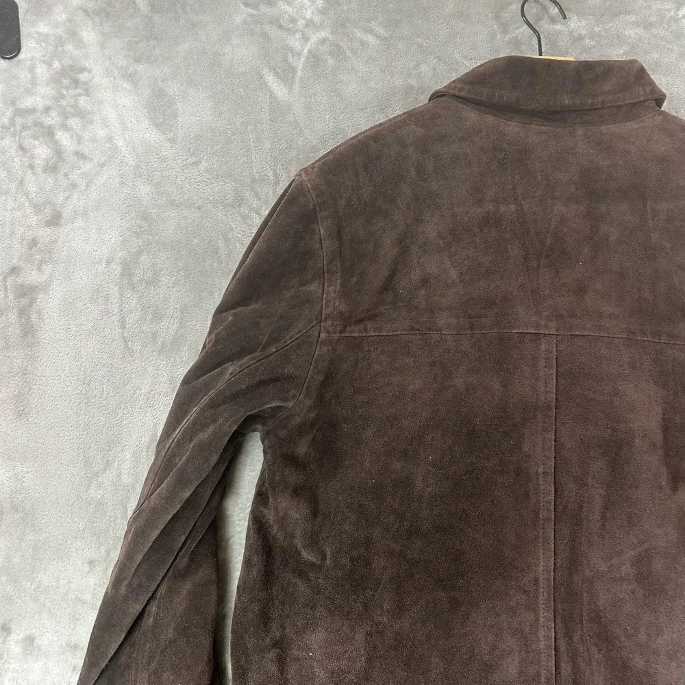 J.Crew Coat Mens Medium Brown Suede Leather Overcoat Wool Lined Single Breasted